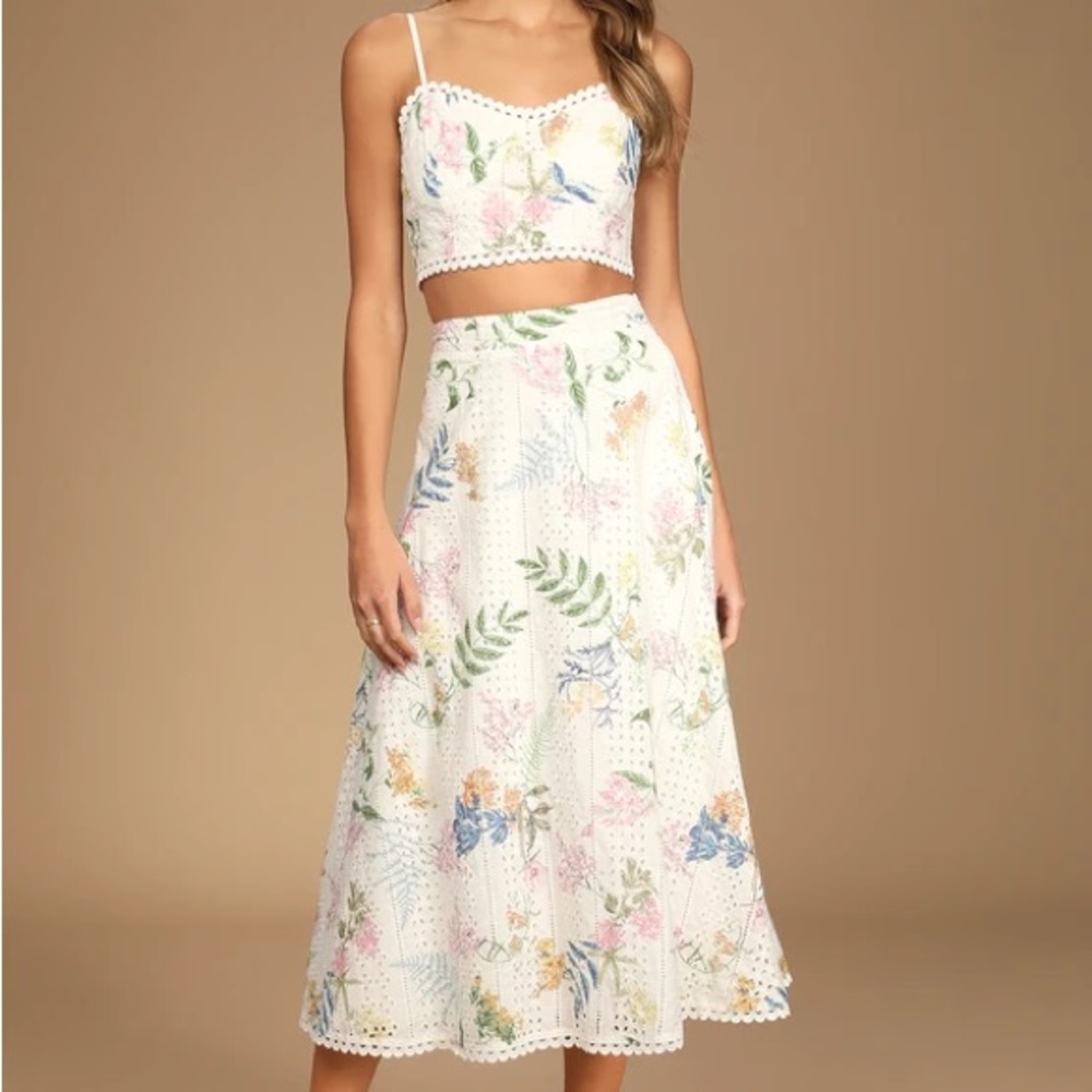 Sweet At Heart White Floral Embroidered Two-Piece Midi Dress from Lulus